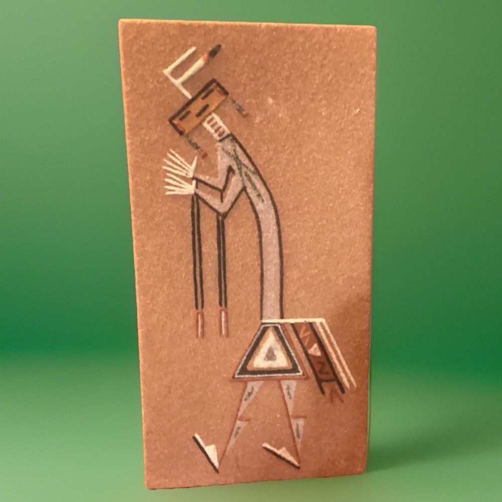 Vintage‎ Native American Indian Sand Art Picture Rainbow Dancer 1973 Signed